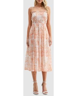 Lush Smocked Midi Dress - Pink