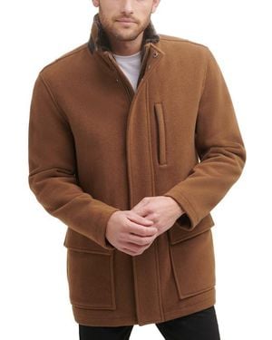 Cole Haan Wool Blend Faux Fur Lined Stand Collar Jacket - Brown