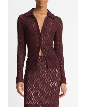 Vince Floral Lace Button-Up Shirt - Red