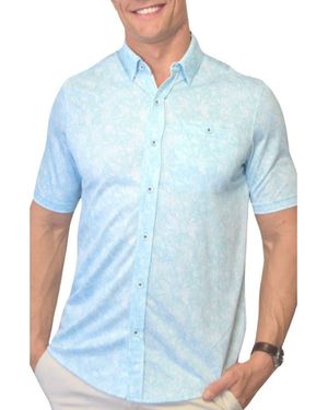 Nicoby Birdseye Knit Short Sleeve Button-Up Shirt - Blue