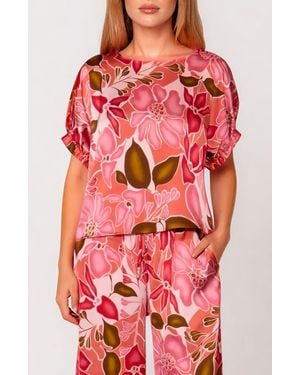MELLODAY Print Satin Top - Red