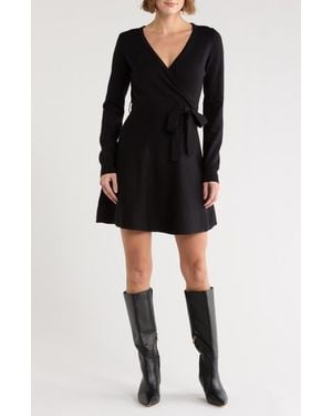 French Connection Long Sleeve Wrap Minidress - Black