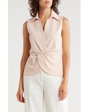 売れ筋商品|||カルバンクライン カットソー トップス レディース Petite Collared Twist-Front Sleeveless Shirt White Calvin Klein Petite Collared Twist-front Sleeveless Shirt in