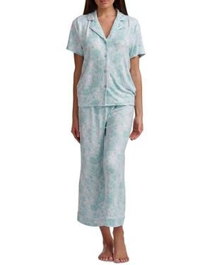 Splendid Notch Collar Crop Pajamas - Blue