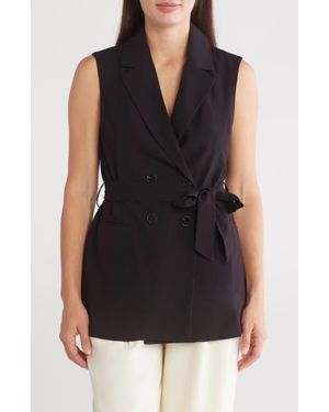 Ellen Tracy Double Breasted Belted Long Vest - Black