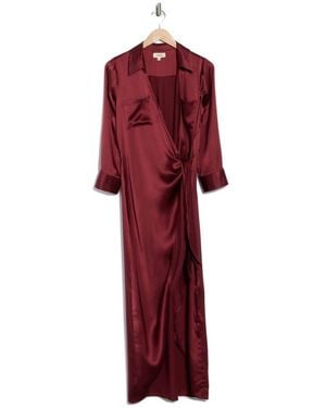 L'Agence Kadi Long Silk Wrap Dress - Red