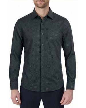 Report Collection Regular Fit Geometric Print 4-Way-Stretch Button-Up Shirt - Black
