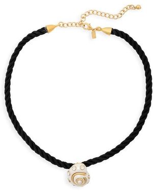 Kenneth Jay Lane Faux Pearl & Crystal Shell Pendant Necklace - Black