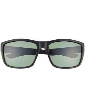 Hurley 52Mm Beveled Polarized Rectangular Wrap Sunglasses - Black