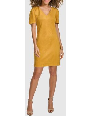 Kensie Stretch Faux Suede Shift Minidress - Yellow