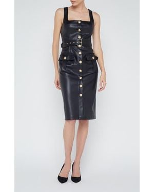 L'Agence Idy Button Front Faux Leather Midi Dress - Blue