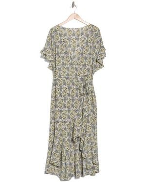 Max Studio Short Sleeve Wrapped Midi Dress - Multicolor