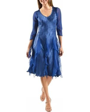 Komarov Ruffle Charmeuse & Chiffon Cocktail Dress - Blue