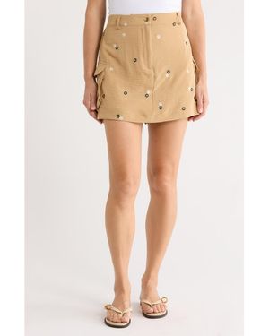 Ellen Tracy Floral Embroidered Cargo Miniskort - Brown