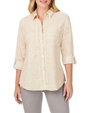 Foxcroft Zoey Abstract Print Cotton Button-Up Shirt - White