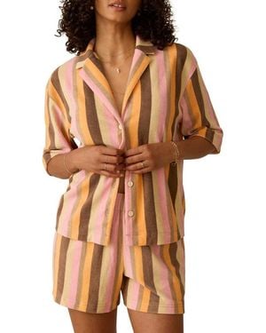 Faherty Cabana Stripe Towel Terry Camp Shirt - Brown