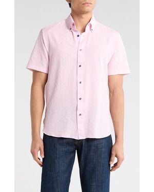 Con.struct Seersucker Short Sleeve Button-Up Shirt - Pink