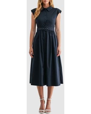 Mila + Mate Belted A-Line Midi Shirtdress - Blue