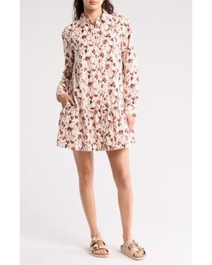 Melrose and Market Ruffle Hem Long Sleeve Cotton Shirtdress - Red