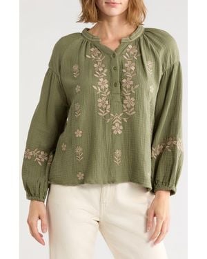 Forgotten Grace Embroidered Cotton Gauze Top - Green