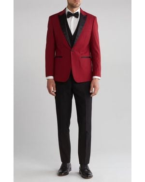 Gino Vitale Slim Fit Satin Peak Lapel 3-Piece Tuxedo - Red