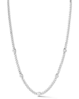 Sphera Milano Cubic Zirconia Heart Station Curb Chain Necklace - White