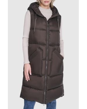 Andrew Marc Kerr Hooded Longline Puffer Vest - Brown
