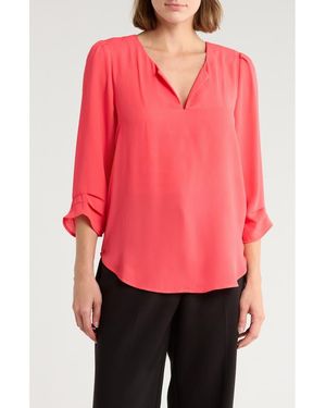 DR2 by Daniel Rainn Elka Patterned Split Neck Blouse - Red