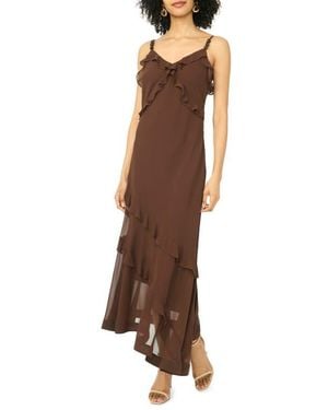 1.STATE V-Neck Asymmetrical Maxi Dress - Brown