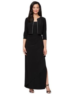 Alex Evenings Foil Piping Sleeveless Maxi Cocktail Dress With Jacket - Black