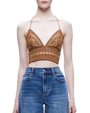 Alice + Olivia Carli Beaded Embroidered Halter Bra Top - Blue