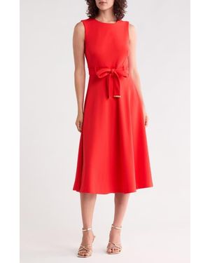 Calvin Klein Self Belt A-Line Midi Dress - Red