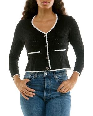 Nina Leonard Scallop Trim Cardigan Sweater - Black