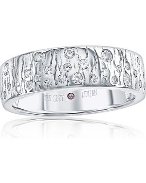 Suzy Levian Scattered Cubic Zirconia Cigar Band Ring - Metallic