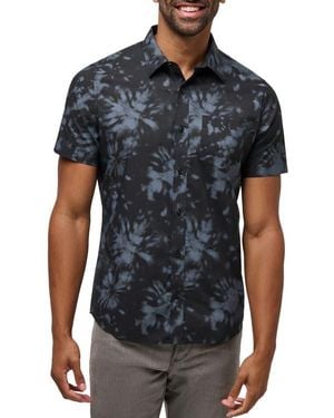 Travis Mathew Warmer Tides Tie Dye Short Sleeve Stretch Button-Up Shirt - Black