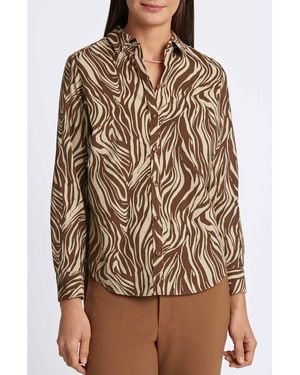 Foxcroft Haven Zebra Corduroy Button-Up Shirt - Brown
