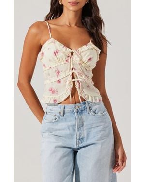 Astr Islah Floral Ruffle Tie Front Crop Camisole - Blue