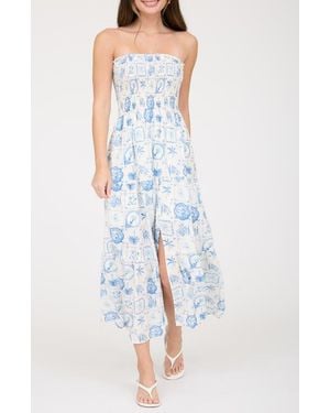 Blu Pepper Tropical Print Strapless Midi Sundress - Blue