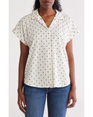 Lucky Brand Clip Dot Cotton Blend Camp Shirt - White