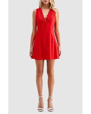 Lush Sleeveless Button Front Pleated Minidress - Red