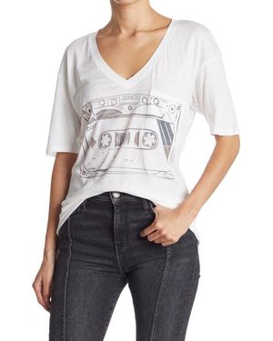 Go Couture Oversized Boyfriend V-Neck Tee - Gray
