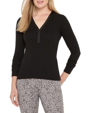 NIC+ZOE Trimmed Knit Rib V-Neck Top - Black