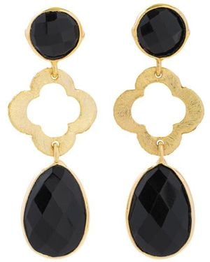 Saachi Quatrefoil Stone Drop Earrings - Black