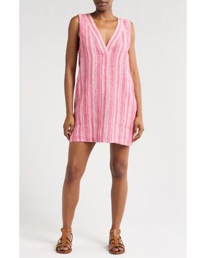 Faherty Azure Stripe Sleeveless Linen Blend Minidress - Pink