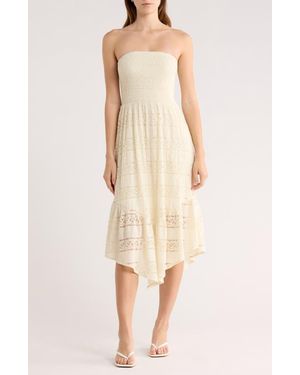 Abound Strapless Tiered Lace Midi Dress - Natural