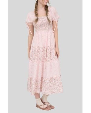 Blu Pepper Smocked Tiered Midi Dress - Pink