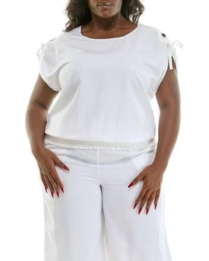 Nina Leonard Cap Sleeve Eyelet Top - White