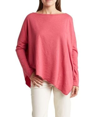 Go Couture Dolman Sleeve Asymmetrical Hem Pullover - Red