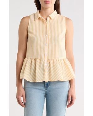 Forgotten Grace Stripe Sleeveless Peplum Top - Natural