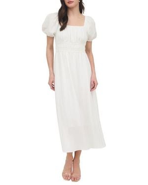 AUGUST SKY Puff Sleeve Midi Dress - White